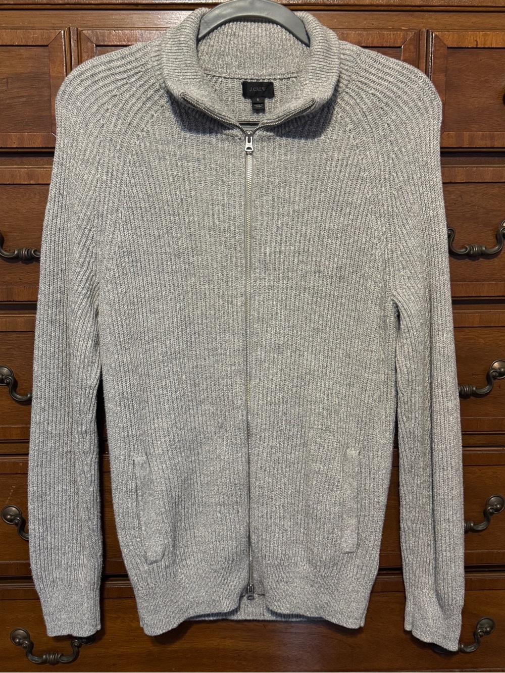 J.Crew Gray Ribbed Full Zip Sweater S Cotton Wool Preppy Minimalist Mens